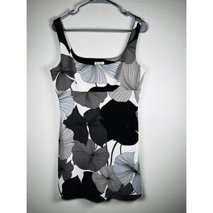 BCBG Max Azria Dresses Floral Print Sleeveless Dress‎ Tank Top Black White